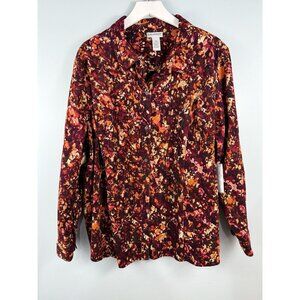 Catherines Corduroy Button Down Top 2X Fine Whale 100% Cotton Fall Autumn Floral
